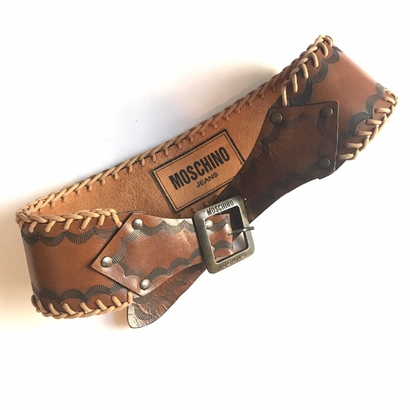 Moschino Accessories - Vintage MOSCHINO Jeans Wide Brown Leather Belt